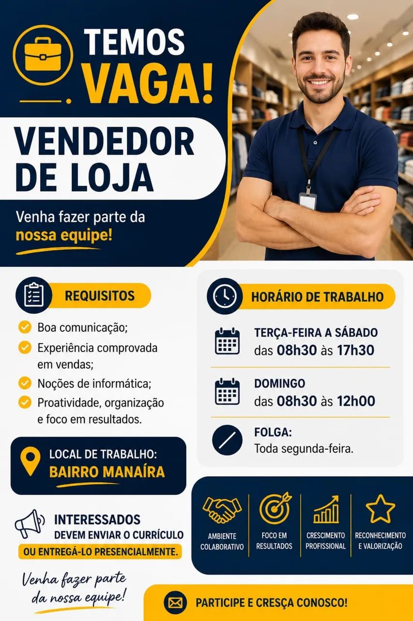 Vaga vendedor interno /atendente