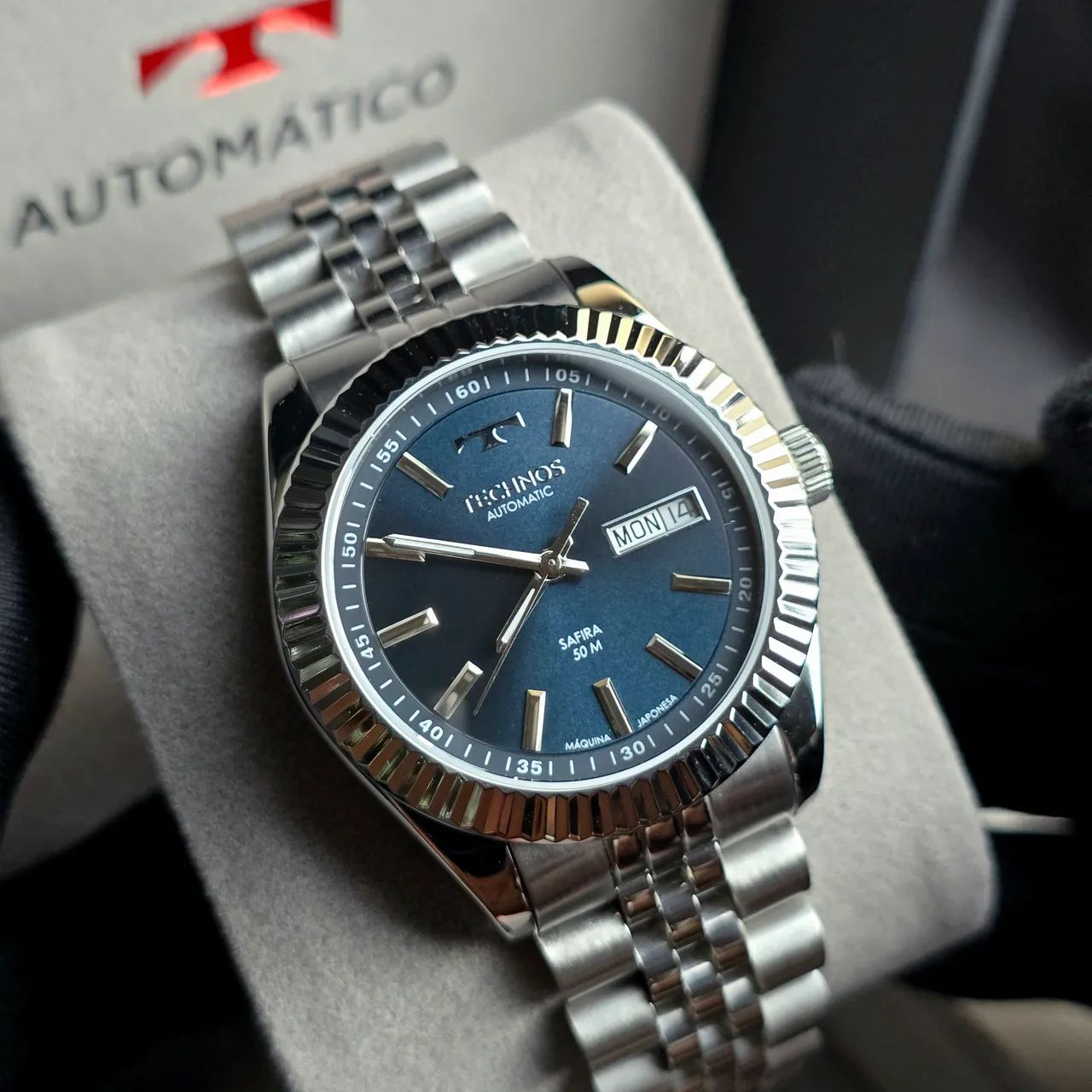 Technos Riviera Automático 38mm Prata Azul