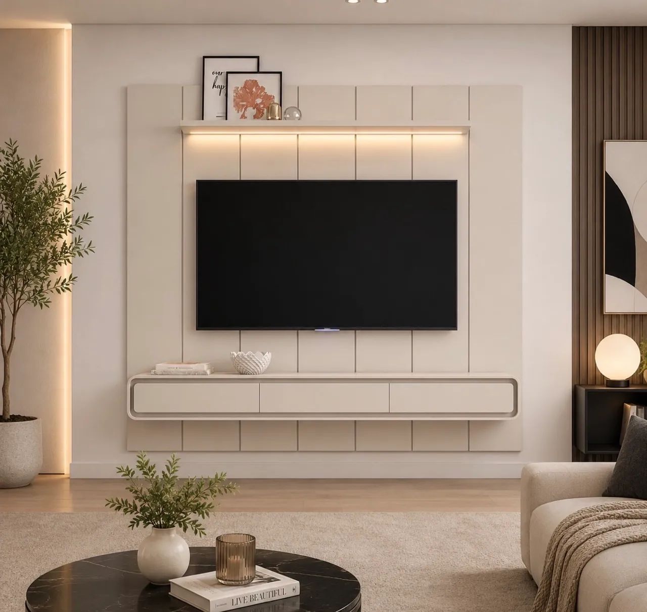 Painel Home 220cm com Nicho e Led para Tv Até 75 Polegadas Ripado  p54 - Foto 3