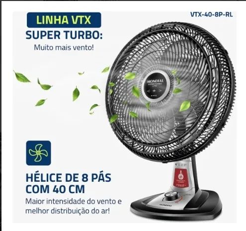 Ventilador 40cm Super Turbo 8 Pás Repelente Líquido, Mondial, 140W - VTX-40-8P-RL 
