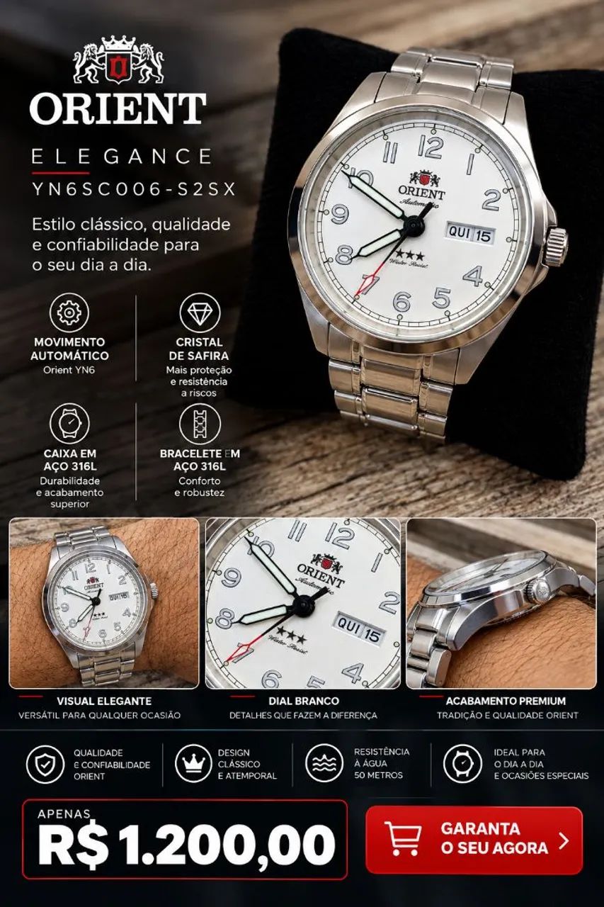 Relógio Orient Elegance <br>Modelo: YN6SC006-S2SX