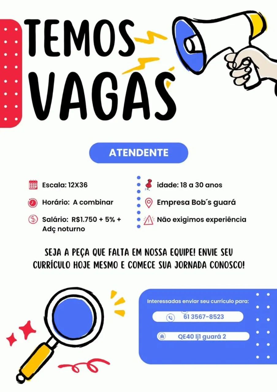 Vaga de emprego Bob's