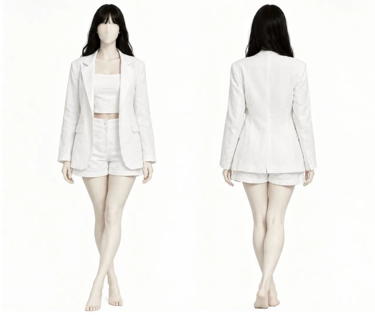 Conjunto Feminino Branco com Shorts, Cropped e Blazer
