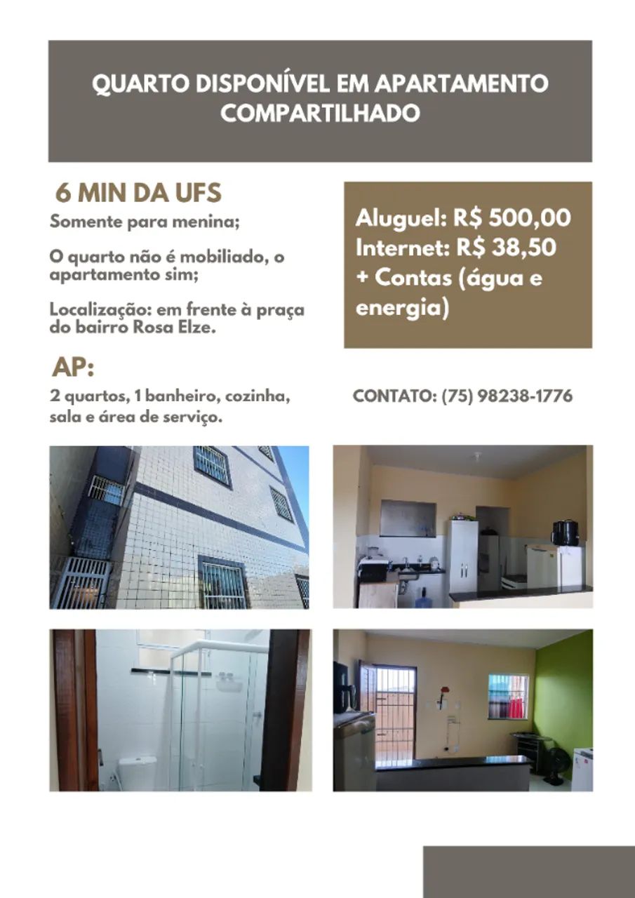ALUGA-SE QUARTO EM AP COMPARTILHADO