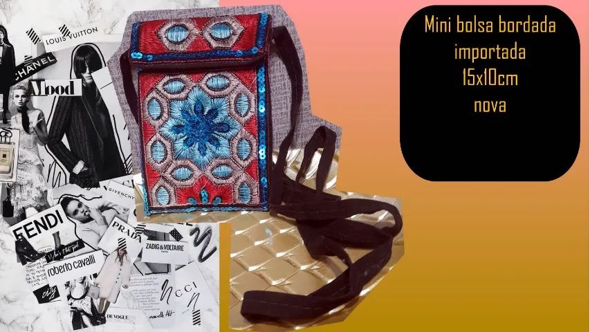 mini bolsa bordada importada nova
