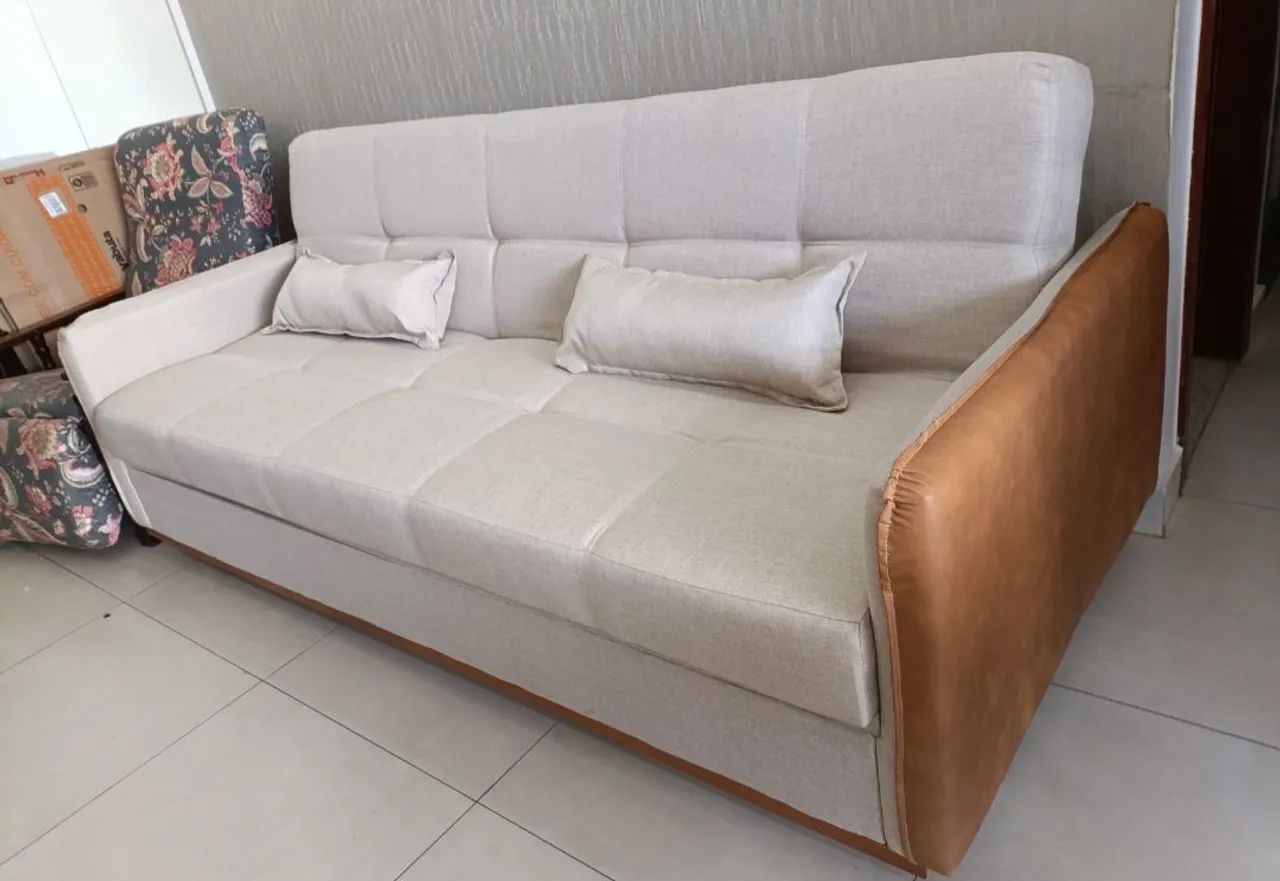 Sofá cama com baú a pronta entrega no linho  - Foto 2