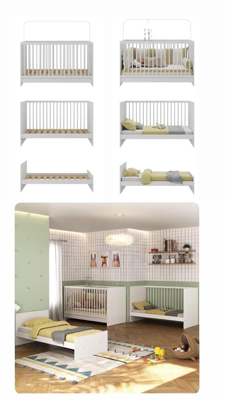 Berço 3 em 1 Branco com Colchão 60x130 cm - Seminovo