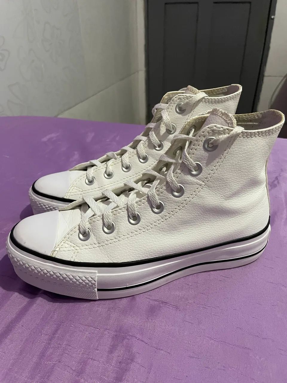 all star converse couro branco plataforma - Foto 4