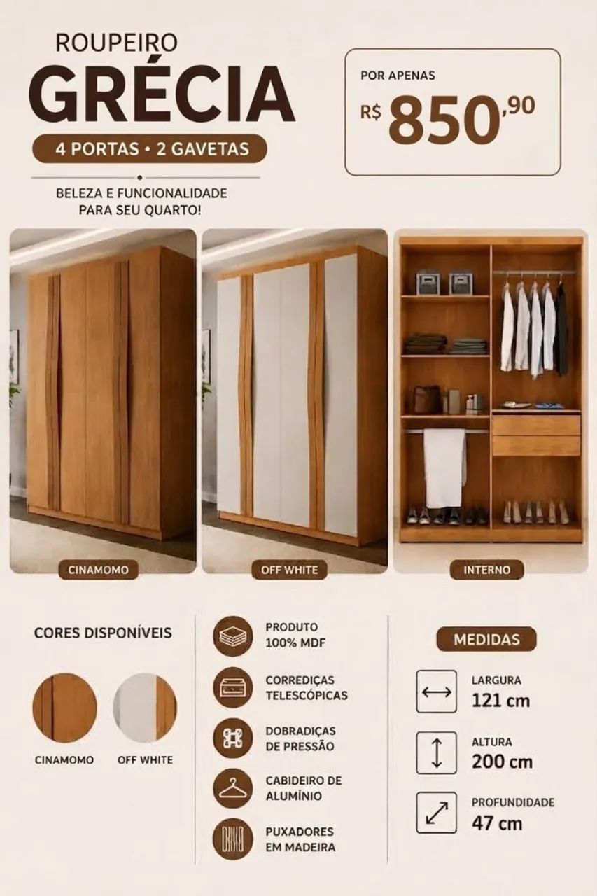 Entrega + montagem: apenas R$ 100,00 em qualquer modelo