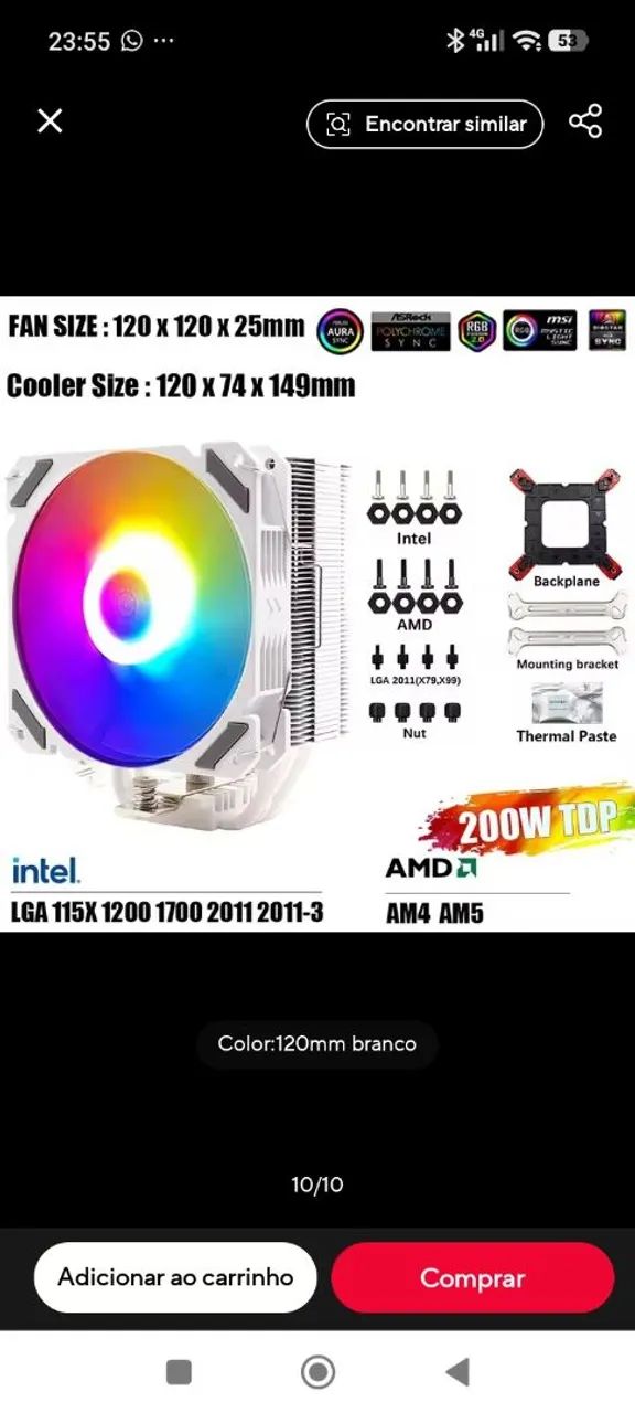 Cooler para CPU Wovibo 4 Tubos ARGB 120mm - Foto 2