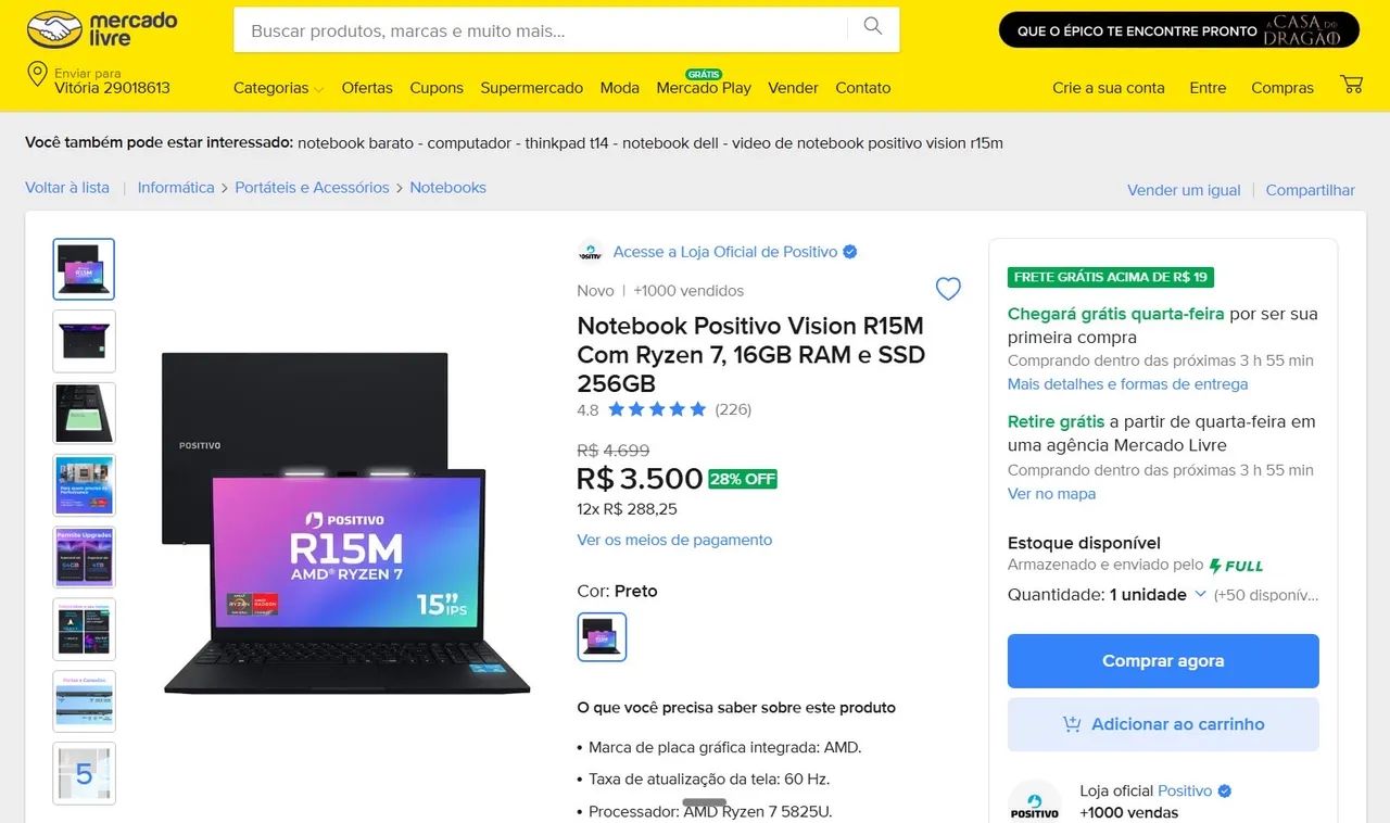 Notebook Positivo R15 RYZEN 7 - Foto 5