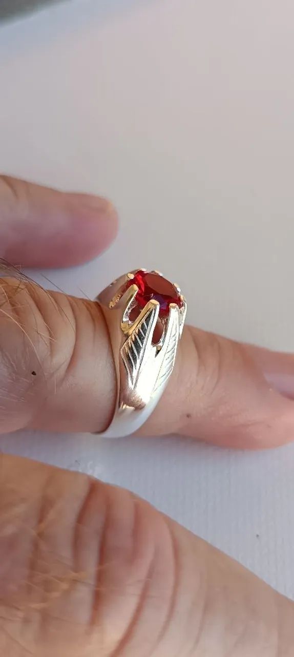 ANEL DE PRATA 925 COM ZIRCÔNIA VERMELHA, - Foto 4