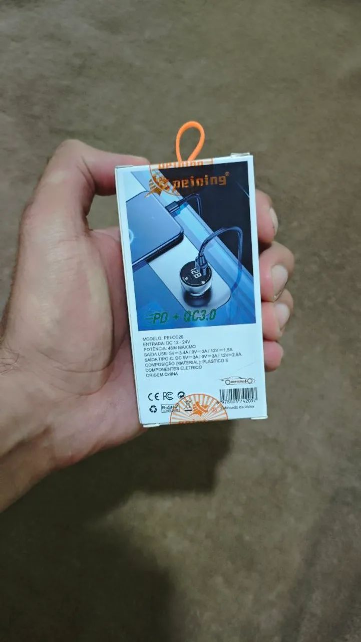 Carregador Veicular Turbo PD + QC3.0 48W Peining USB e Type-C com Display Digital - Foto 2