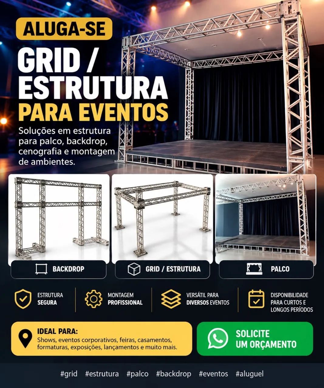 Aluguel de Grid, Treliça, Estrutura para Palco e Backdrop - Eventos