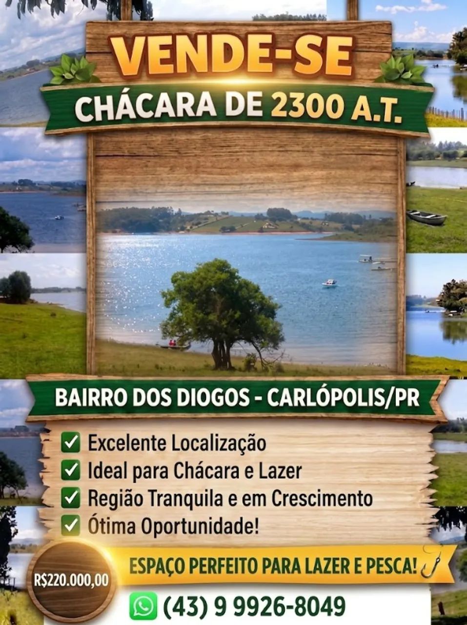 Chácara para lazer e pesca de 2300 mt A. total Carlópolis-Pr