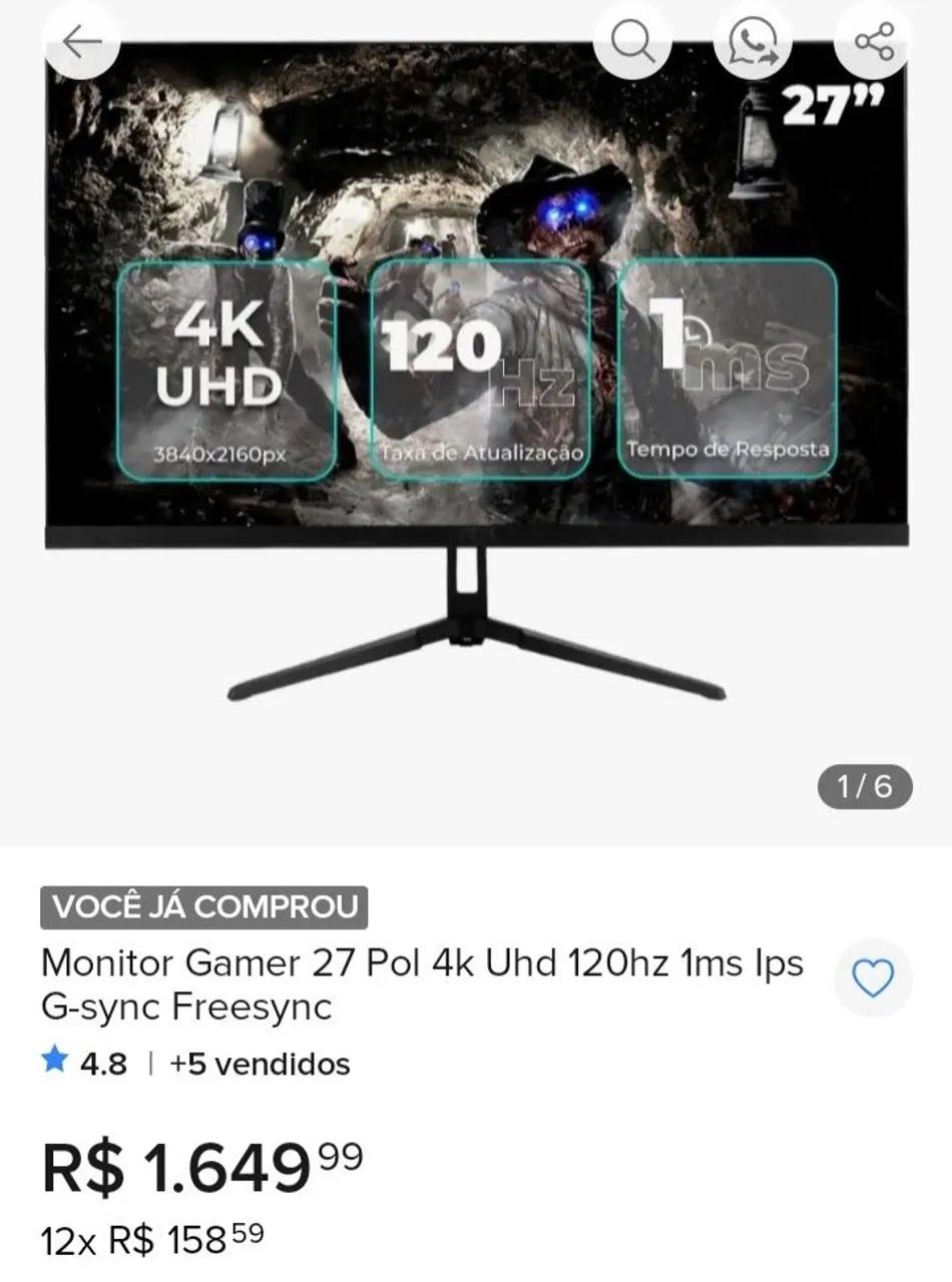 Monitor 4k 120hz 1ms IMPECÁVEL  - Foto 5
