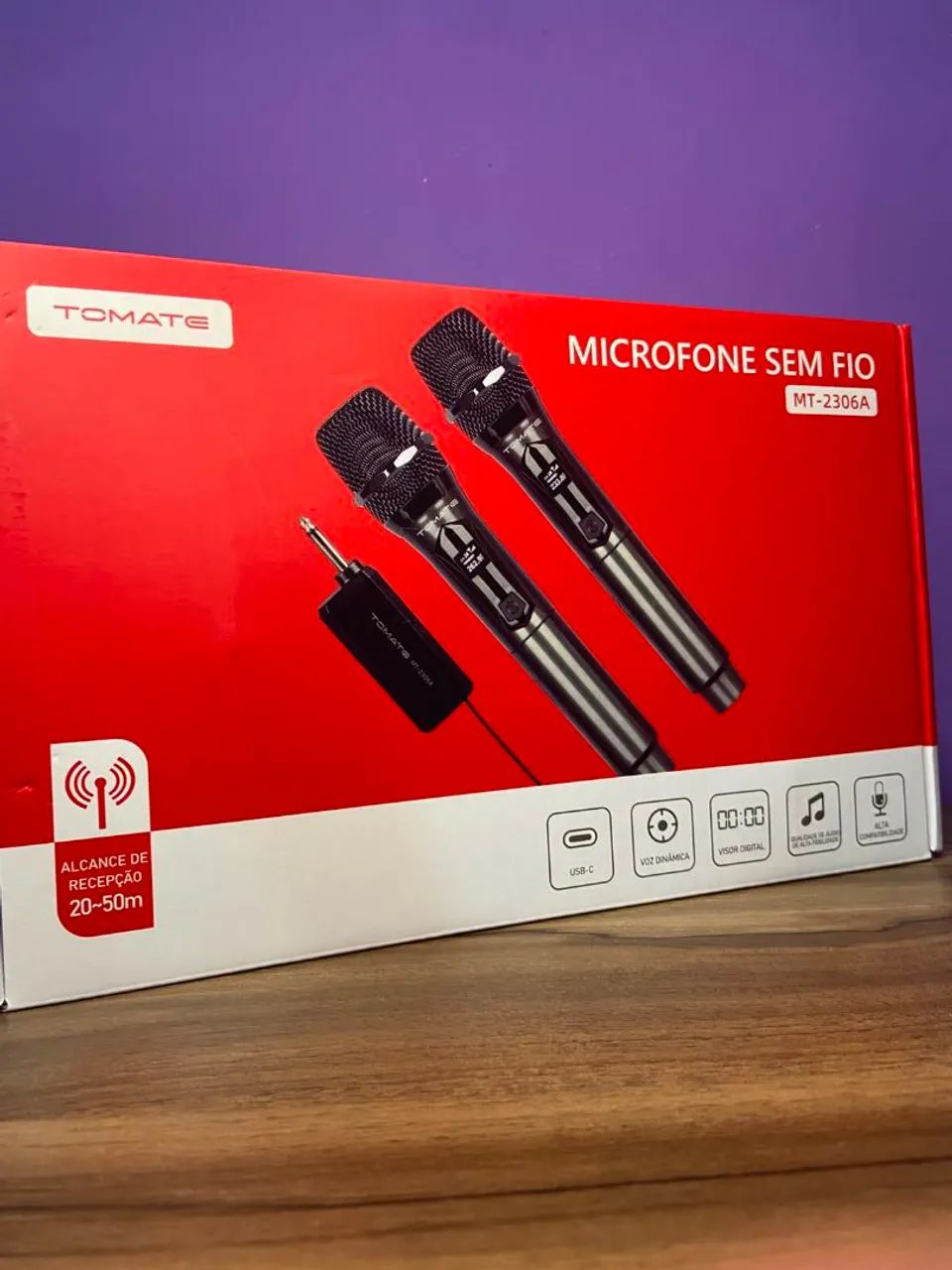 Microfone Duplo sem Fio MT-2306A Tomate - Foto 4