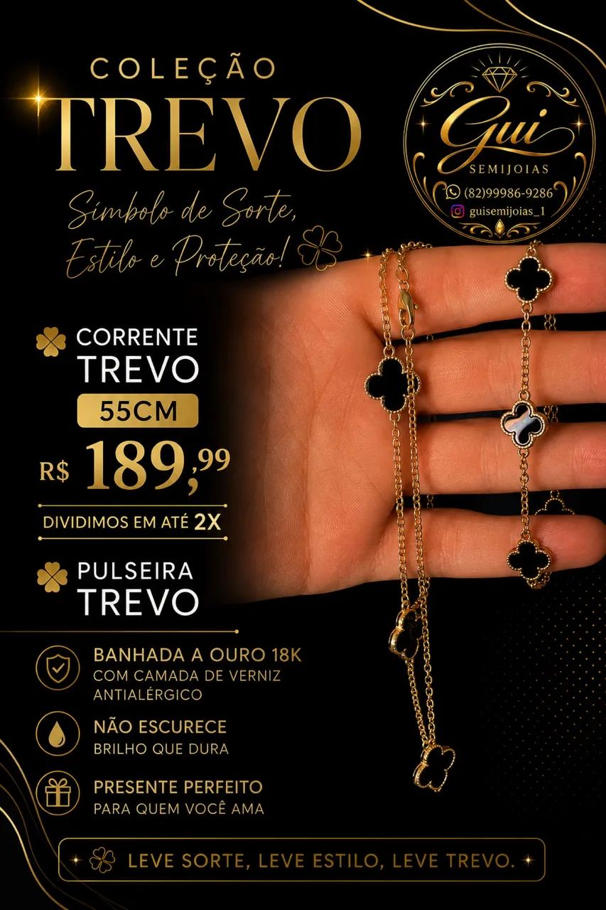 Kit Trevo Banhado A Ouro 18K
