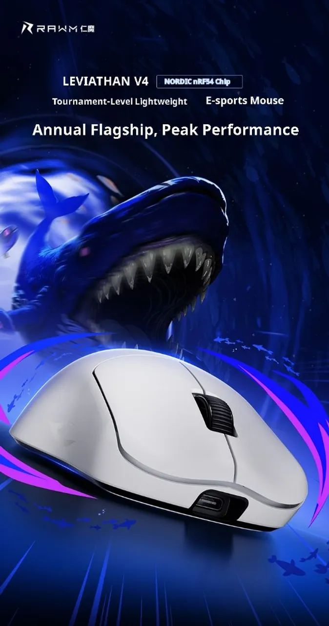 Mouse Gamer RAWM Leviathan V4 Wireless 8K Sensor PAW 3950 Branco