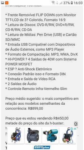 Vendo DVD automotivo marca H Buster modelo 9150 - Foto 3