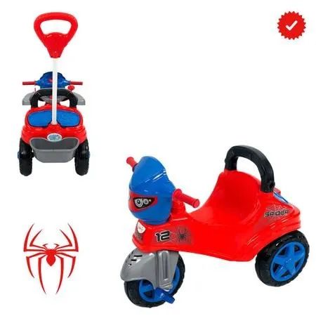 Triciclo infantil homem aranha com empurrador