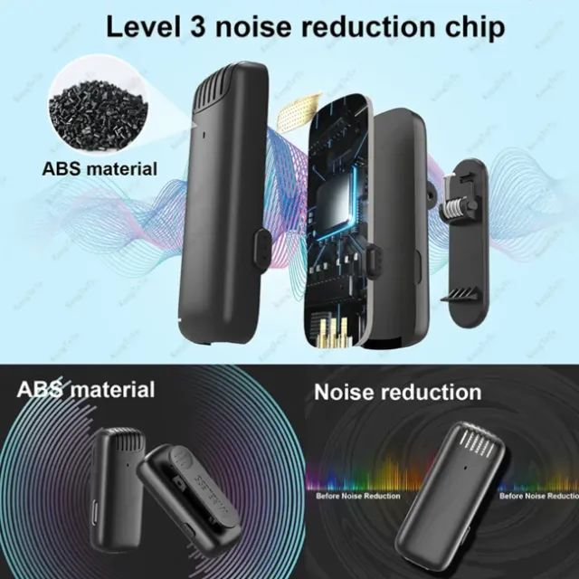 Microfone de Lapela Duplo Sem Fio Wireless Caixa de Carregamento USB-C Tipo C Android iPho - Foto 4