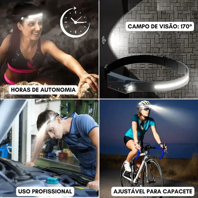 Lanterna Led de Cabeça Recarregável com Sensor Fita Flexível Usb c - Foto 2