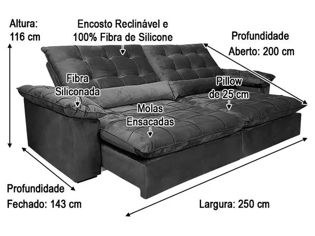 Sofá Retrátil Reclinável Iris 2,50m Molas Ensacadas a87 - Foto 5