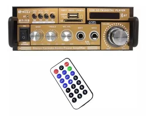 Mini Amplificador Som Audio Bluetooth Usb Mp3 Fm Karaoke Cor Dourado - Loja Natan Abreu 