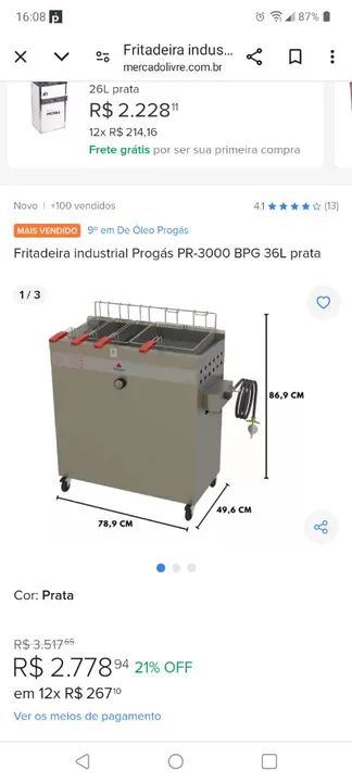 Vendo tacho ou fritadeira a gás 