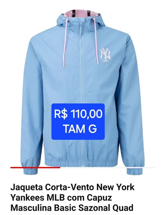 Jaqueta Corta-Vento New York Yankees MLB com capuz ORIGINAL