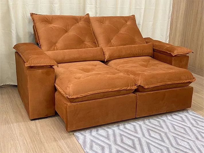 Sofá Retrátil 2 Lugares 180cm Veludo Terracota  - Foto 2