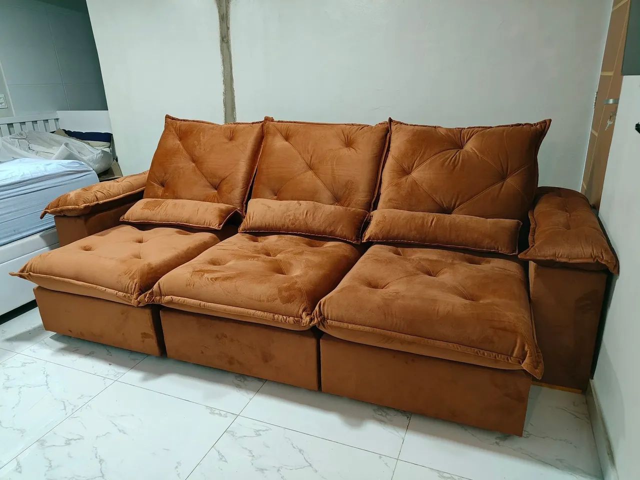 Sofá  Retrátil Reclinável Cinza Moderno 5 Lugares - Foto 3