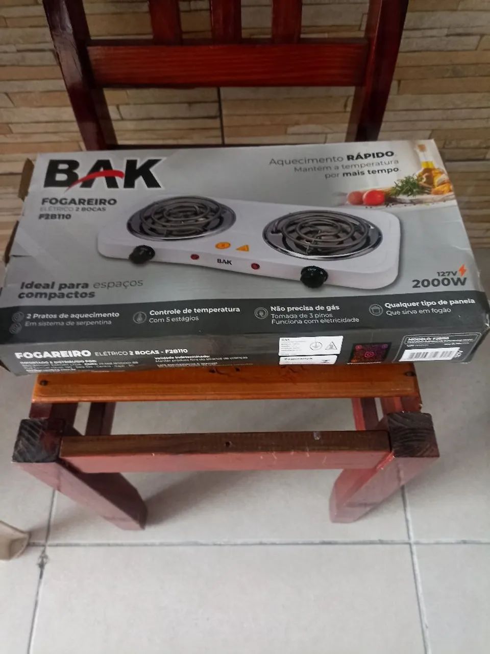 Fogareiro Elétrico 2 Bocas BAK F2B110 - 2000W