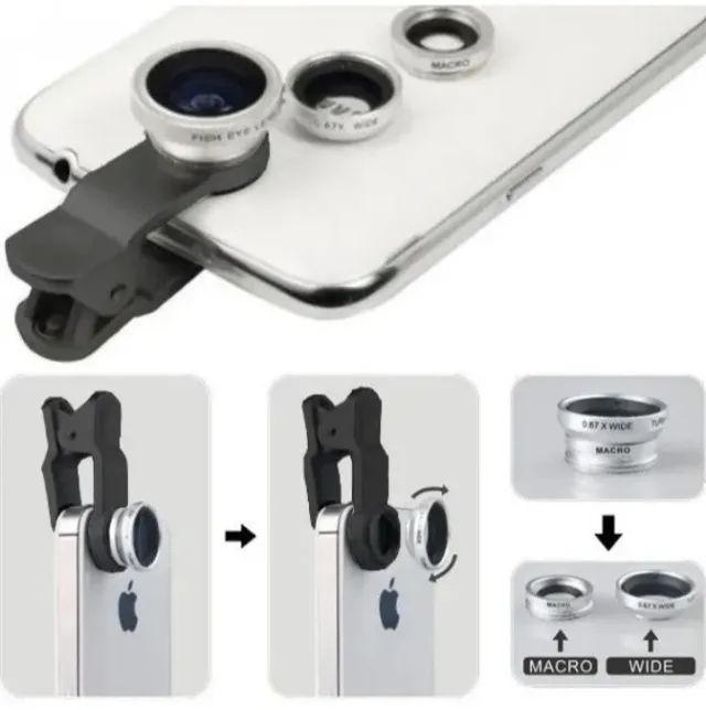 COD-FR45 Lentes Wide, Fish Eye E Macro 3 Em 1 iPhone Motorola Samsung  