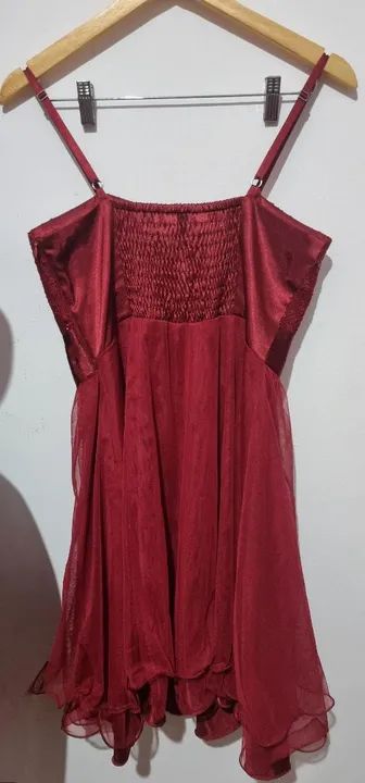 Vestido infantil vermelho, tamanho M, renda e tule - Foto 5