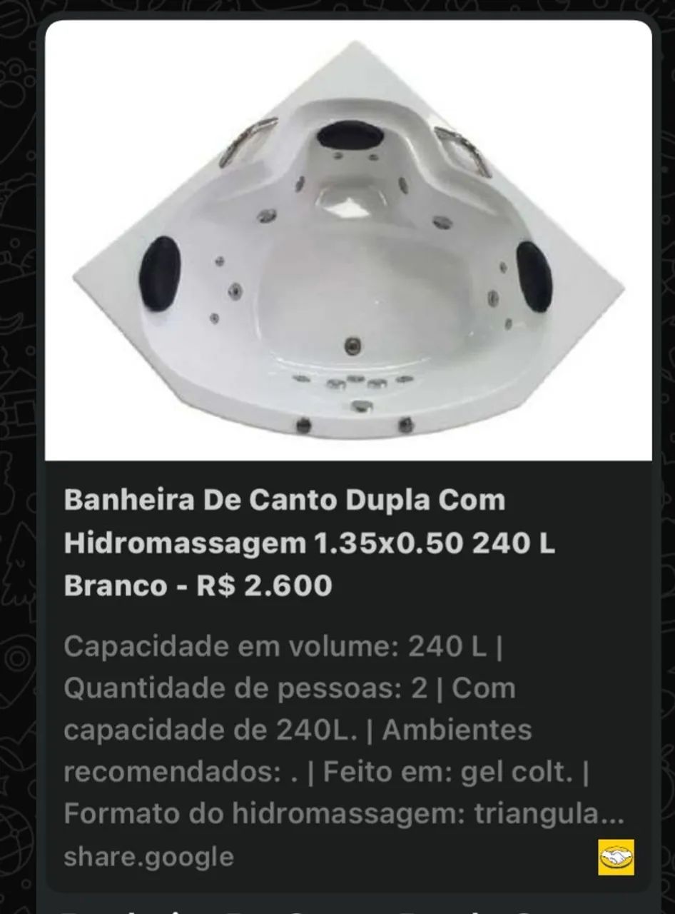 Banheira Canto Dupla Teresópolis Hidromassagem 1.35x0.50 Branco - Foto 3