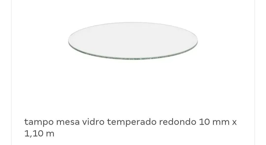 Tampo de Mesa de Vidro Temperado Redondo 1,10m