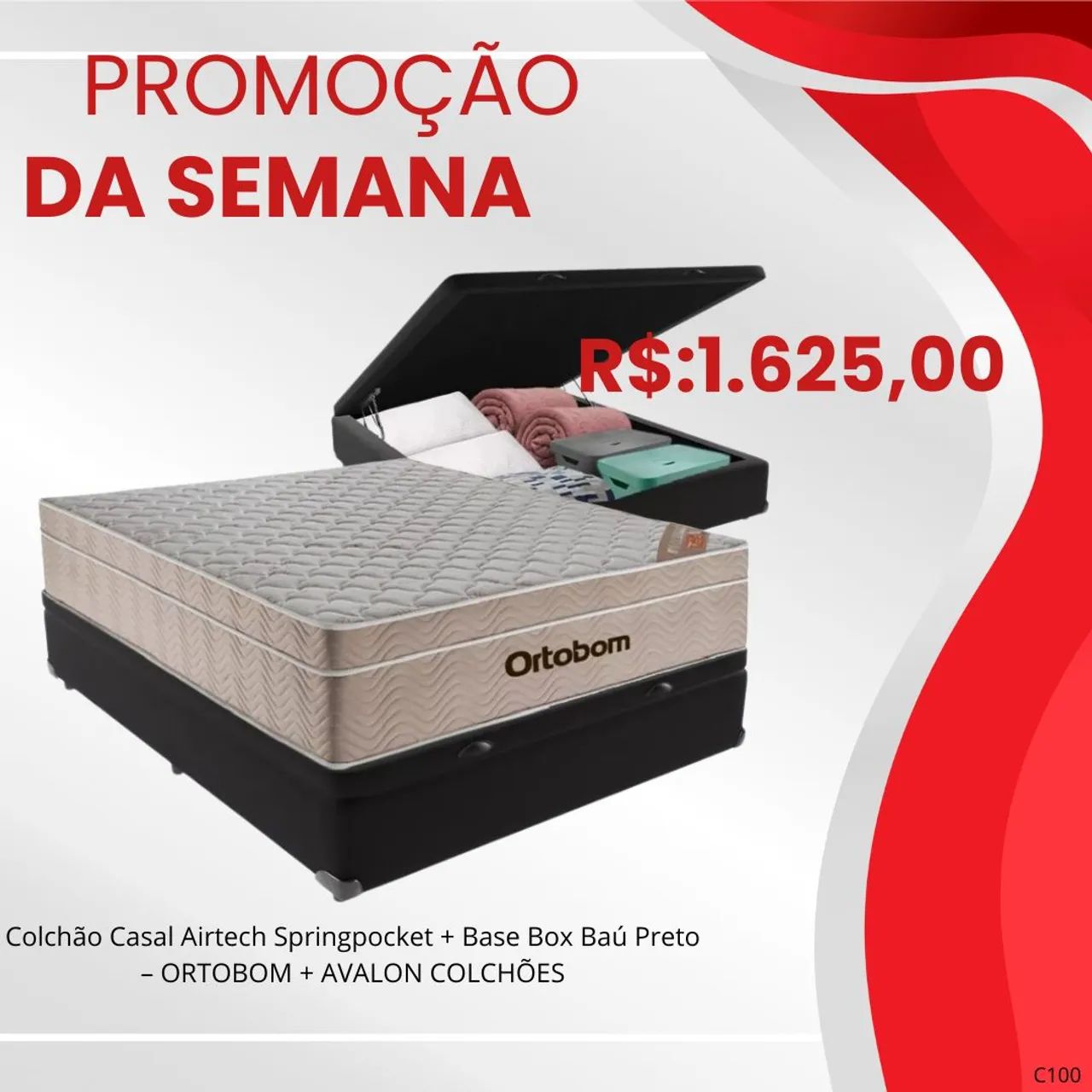 Colchão Casal Ortobom Airtech Springpocket + Base Box Baú casal