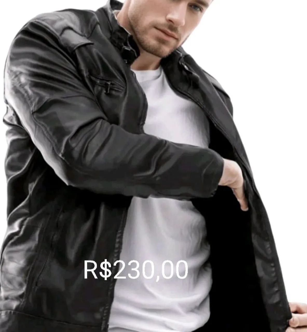 Jaqueta de couro masculina preta - Foto 2