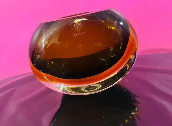 Vaso em Murano puro Bicolor Cristaleria Ca'Doro de mesa pesado e firme Lindíssimo Novo