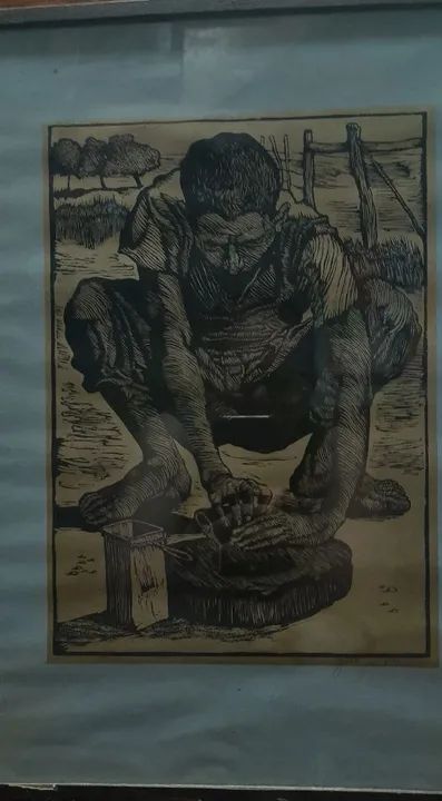 Glenio Bianchetti - Linoleogravura Afiando O Machado. - Foto 2