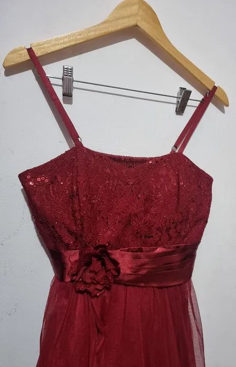 Vestido infantil vermelho, tamanho M, renda e tule - Foto 4