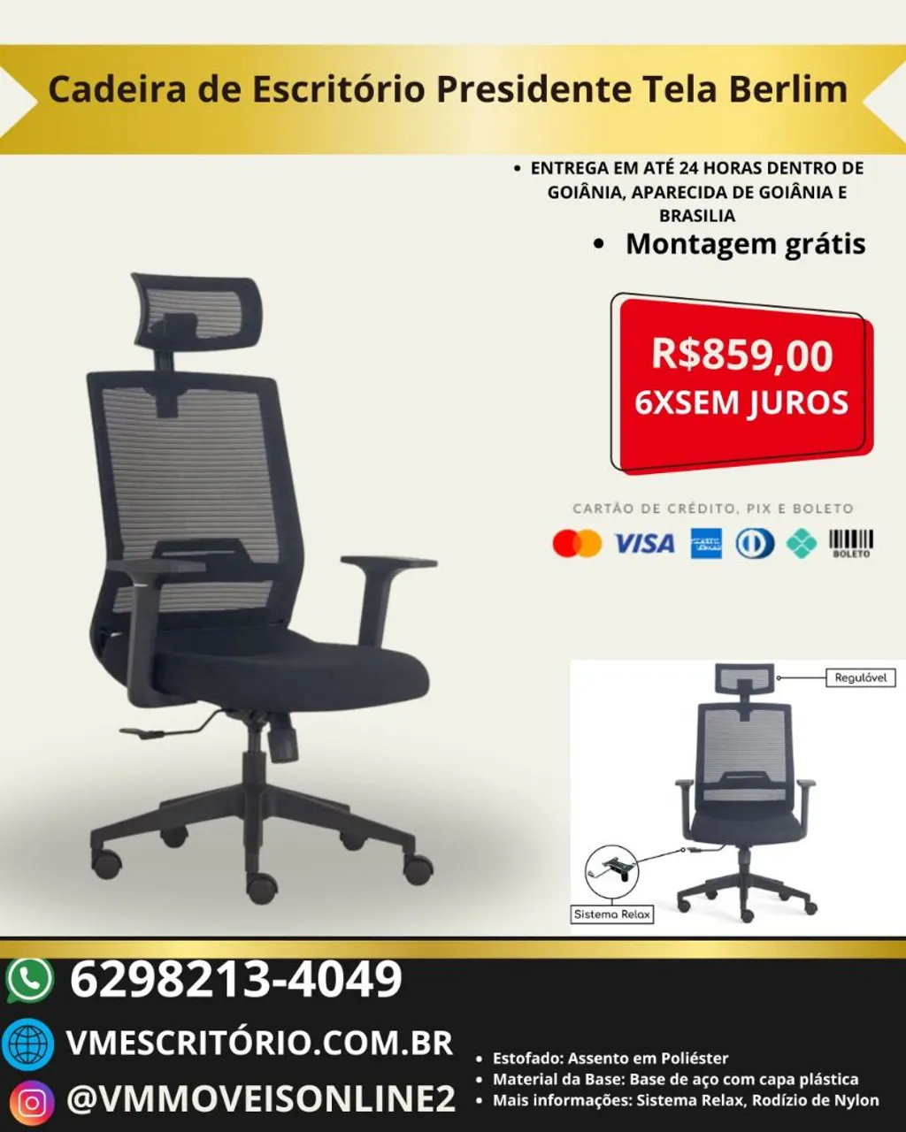 Cadeira de Escritório Presidente Tela Berlim