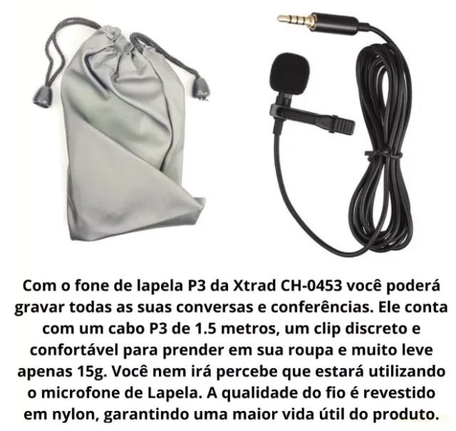 Microfone de Lapela para Celular Smartphone Xtrad CH0453 Profissional P3 - Foto 4