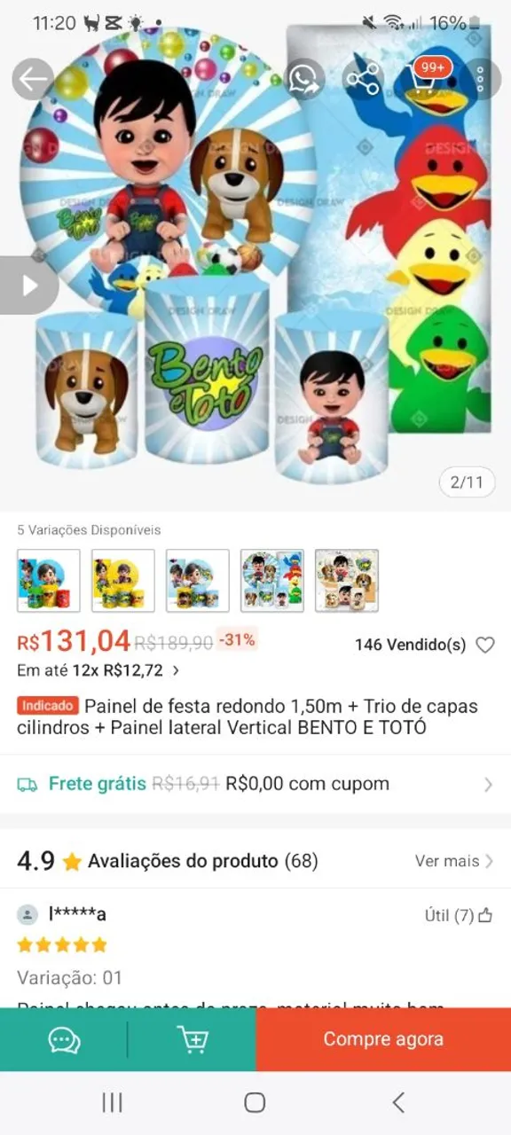 Painel de festa Bento e Totó