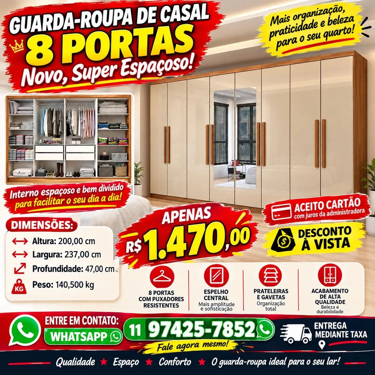 Guarda roupa  de casal 8 portas  - Foto 2