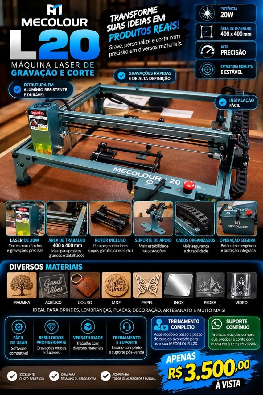 Máquina laser Mecolour L20  - gravação e corte  - Foto 3