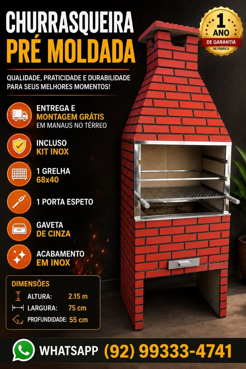 Churrasqueira pré moldada- Entrega e montagem grátis 