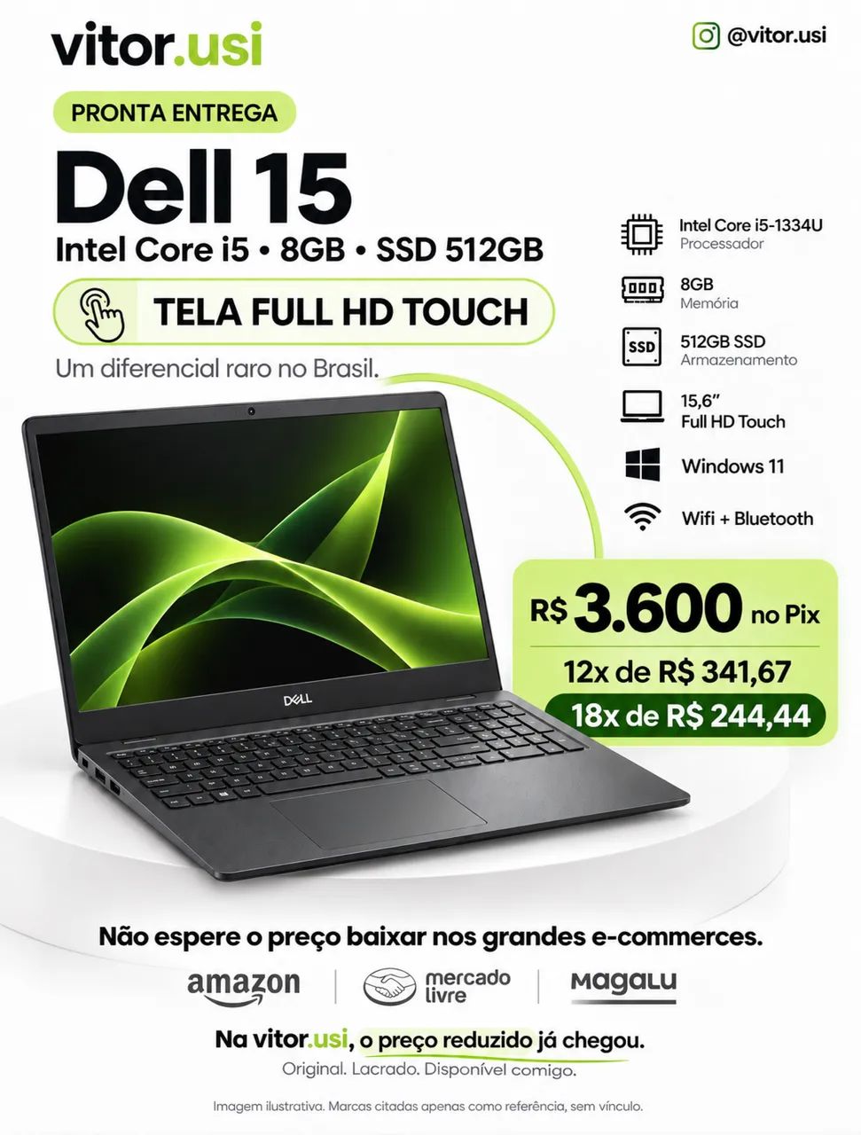 Notebook Dell 15 Touchscreen | i5 13ª | 512GB SSD | Novo